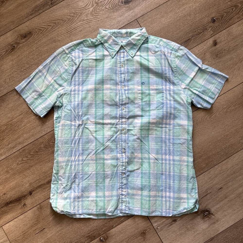 Southern Tide SkipJack Dress Shirt Plaid Classic Fit Short Sleeve‎ Mens Sz Large